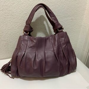 Cole haan purple bag double handles pleated zip